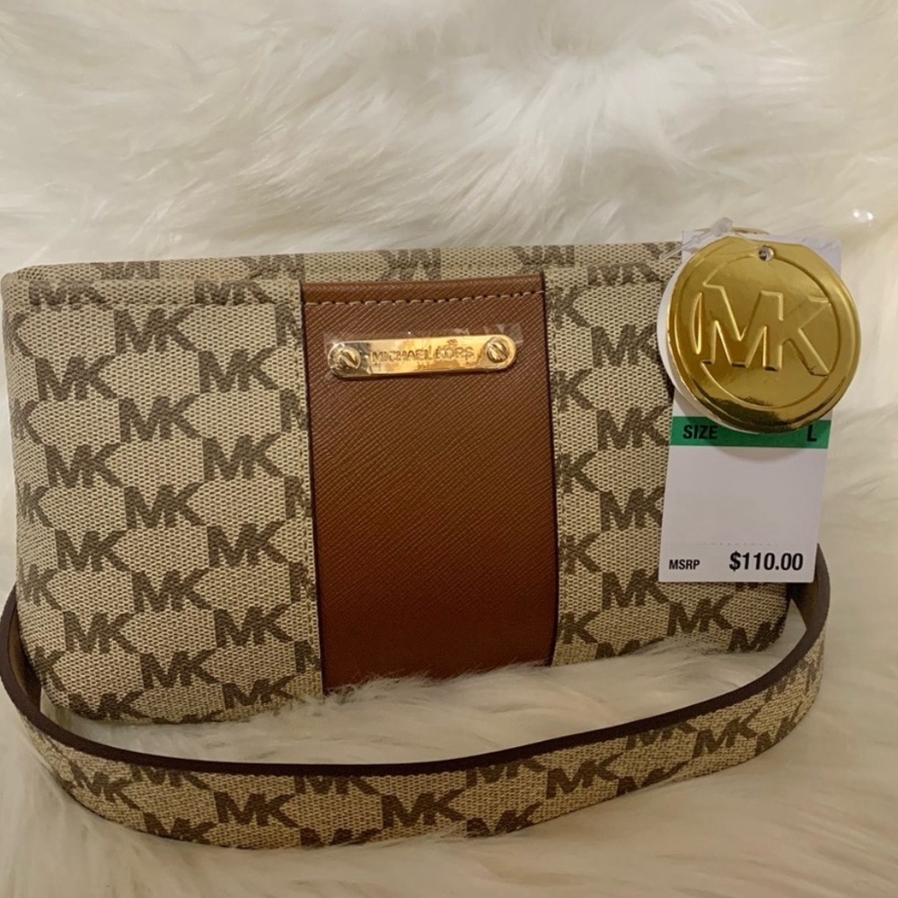Michael Kors Brown and Cream Logo Wristlet